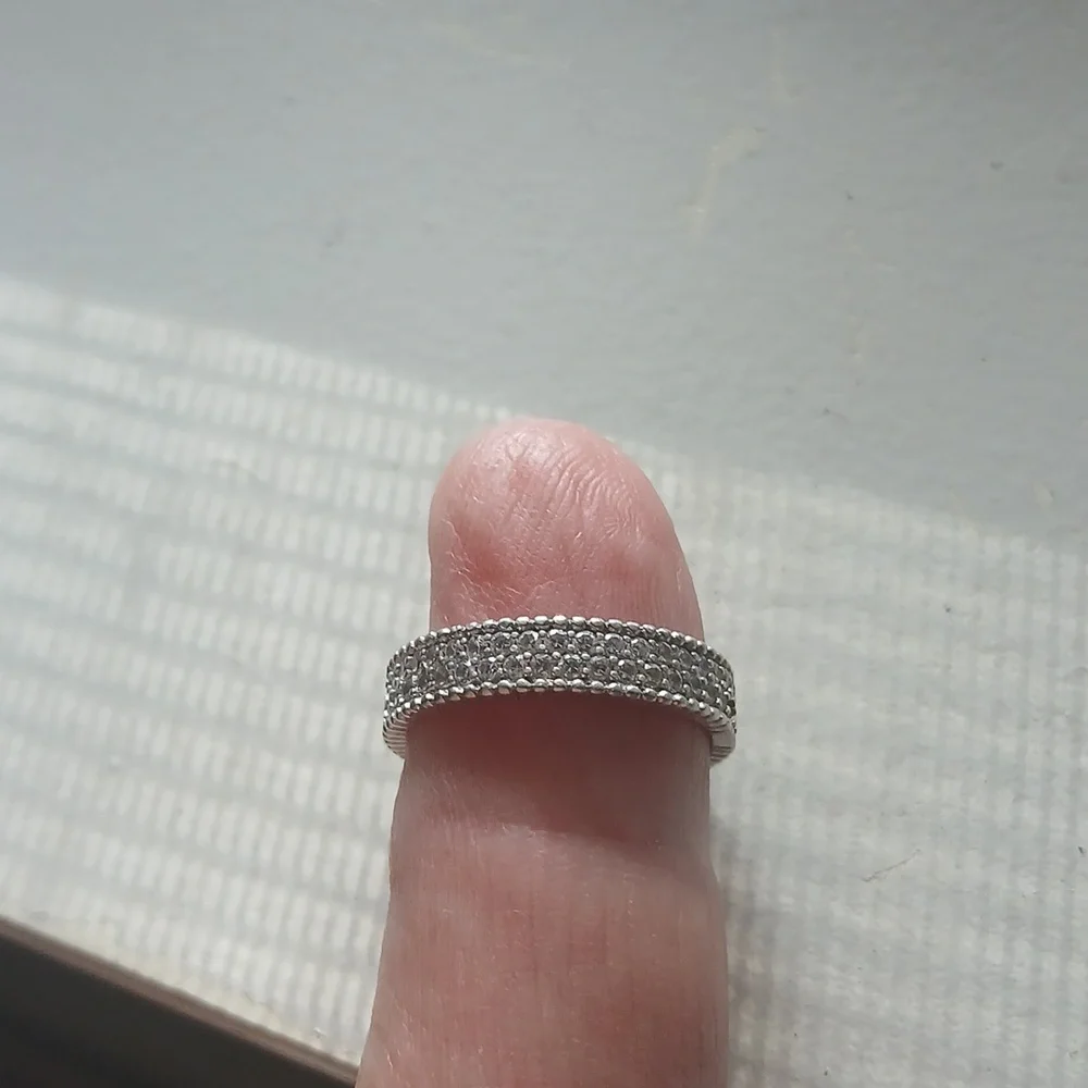 Sterling Diamond Band Unique Edge Vintage Sparkly 5.5